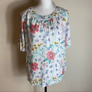 Old Navy Peep Shoulder Linen Blend Floral Top Women’s Size Large
